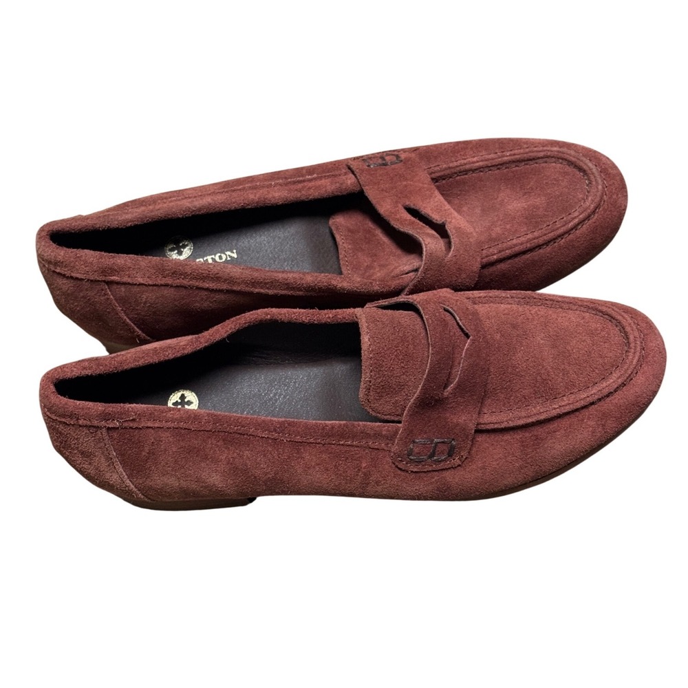 Charleston Shoe Co Womens Burgundy Suede Penny Loafers Wine Red Flats